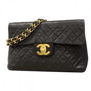 Chanel Shoulder Bag, Large Matelassé, Double Chain, Lambskin, Black, Women's